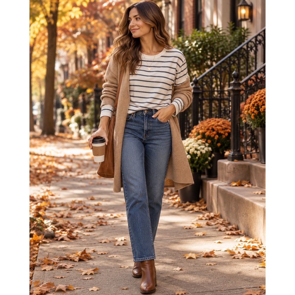 Marine Layer Women's Large Cream Navy Striped Long Sleeve Tee Coastal Preppy